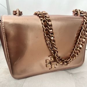 Tory Burch metallic rose gold purse with chain